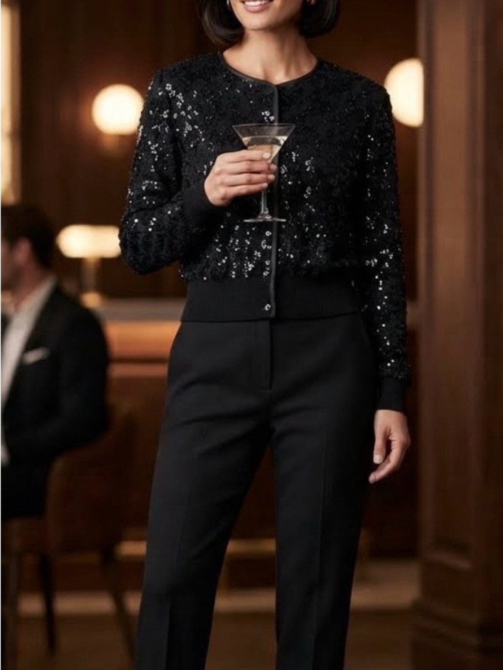 Vintage Christian Dior Separates Black Sequin Angora Cardigan Sweater Siz S 0291